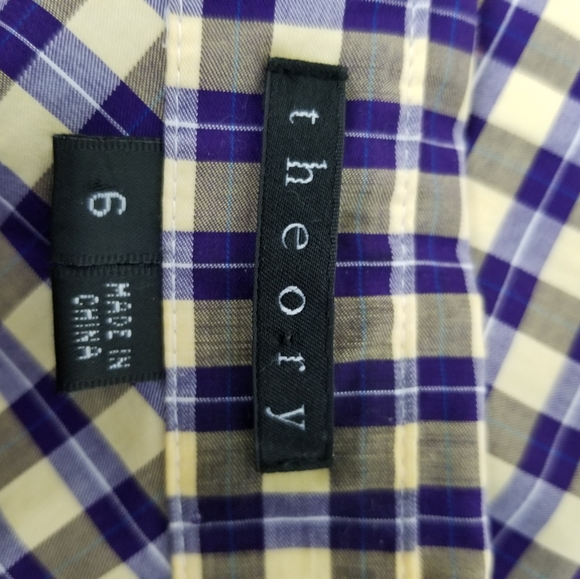 Theory Lidiya Purple Yellow Check Cotton Long Sleeve Shirt Dress Size 6 - Picture 13 of 14